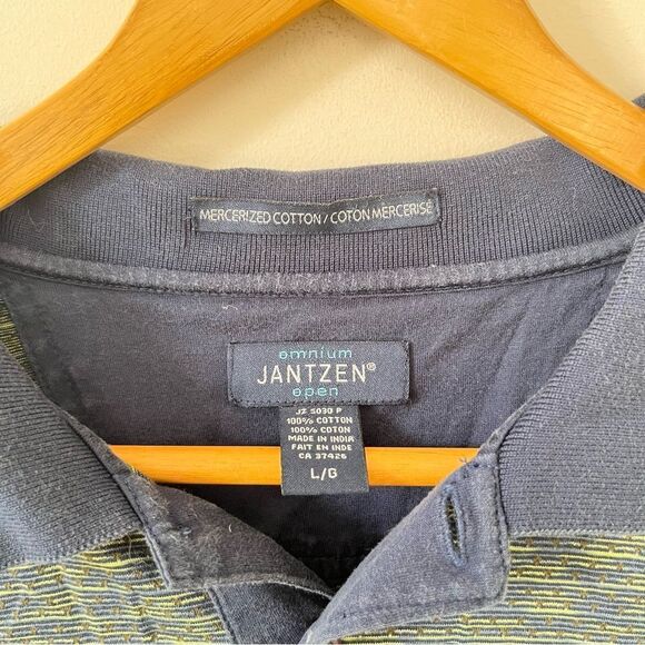 Jantzen Navy Green Stripe Cotton Short Sleeve Polo Golf Shirt - Picture 3 of 5